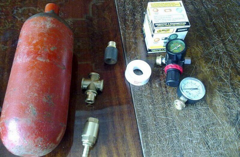 компрессор из огнетушителя и автомобильного компрессора